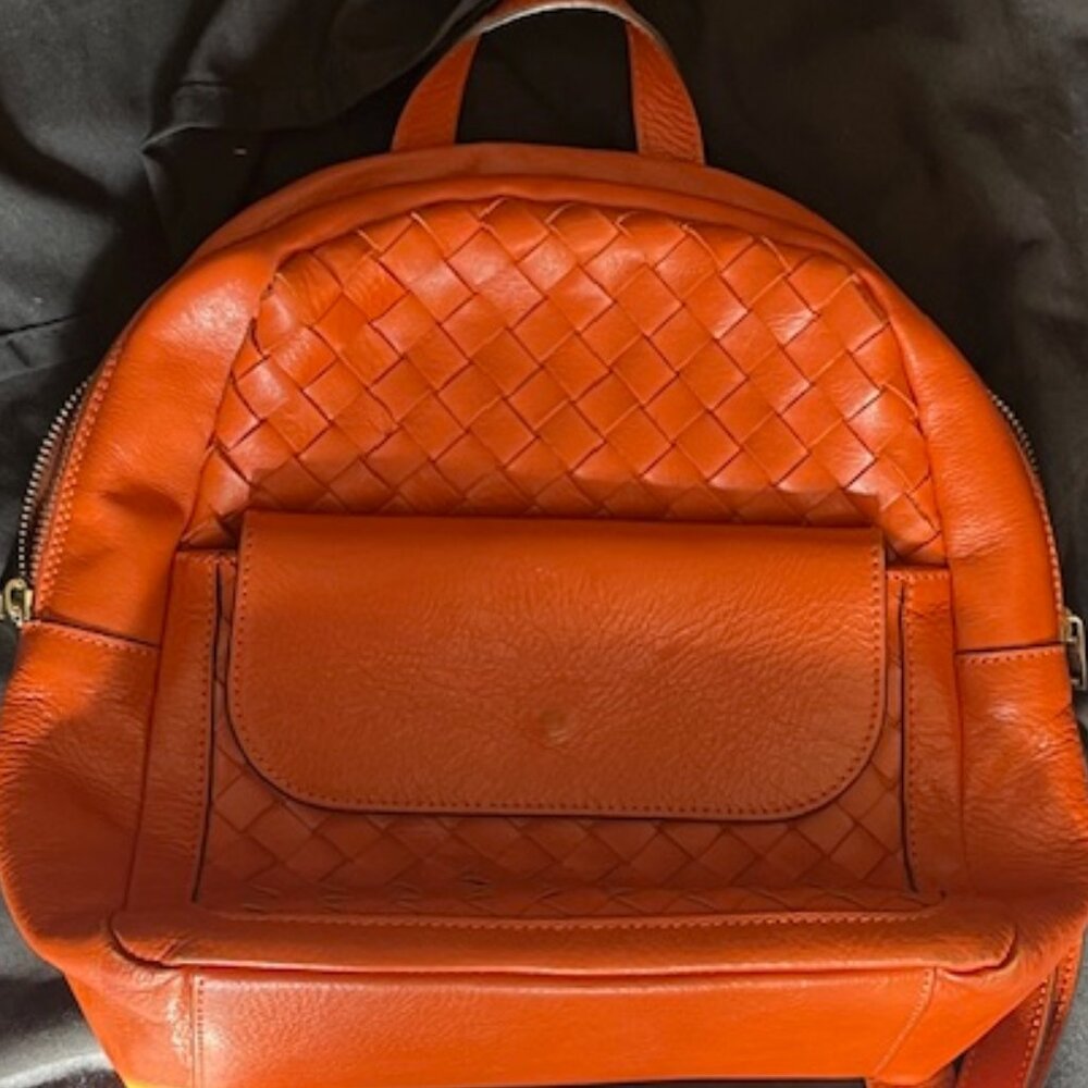 ANNA PAOLA Orange Woven Genuine Leather Backpack Italy
